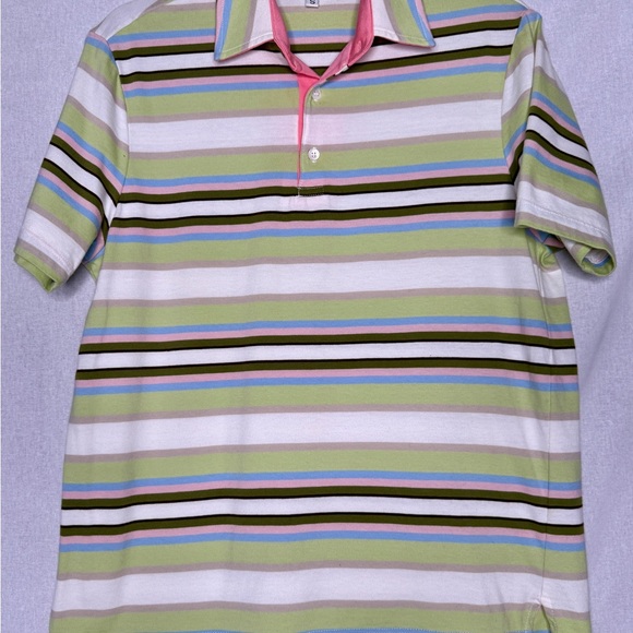Classic Striped Polo Shirt in Green and Pink - Picture 1 of 6